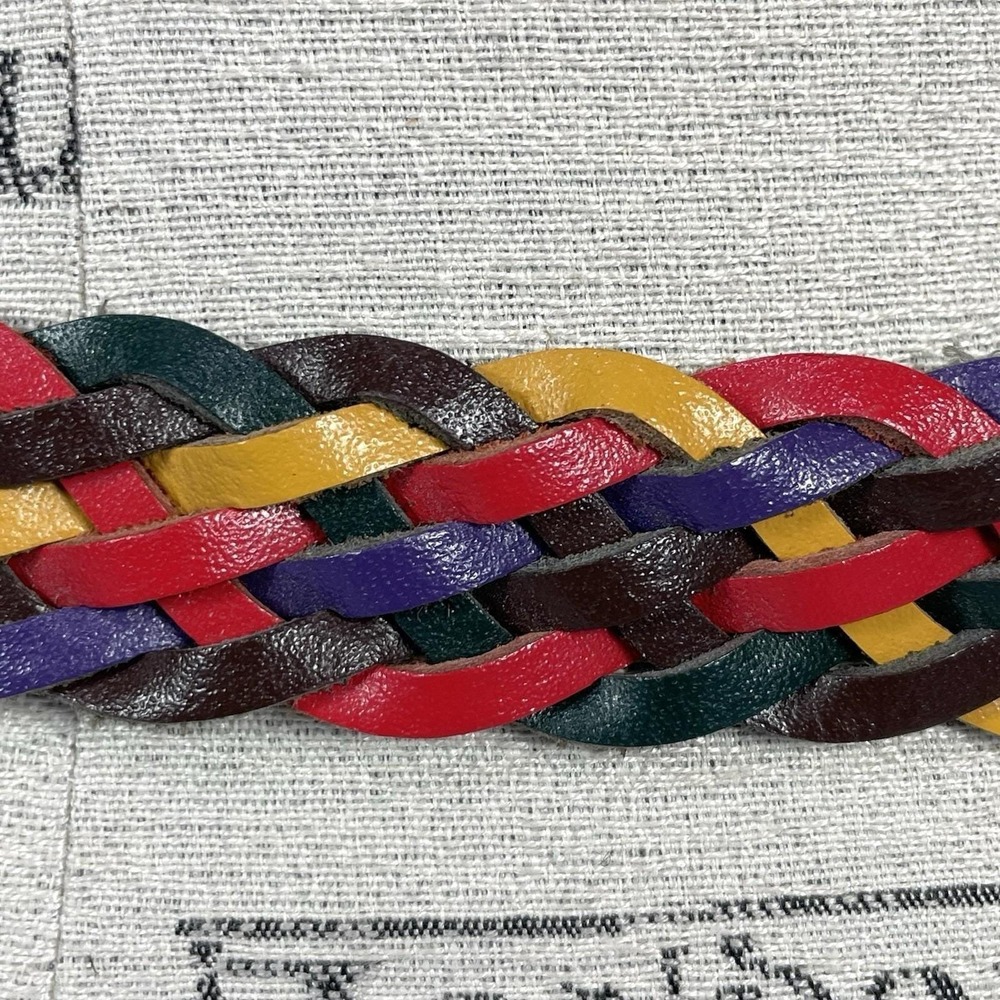 Vintage Rainbow Braided Leather Belt Womens M/L 36 Boho 70s 80s - Picture 5 of 7